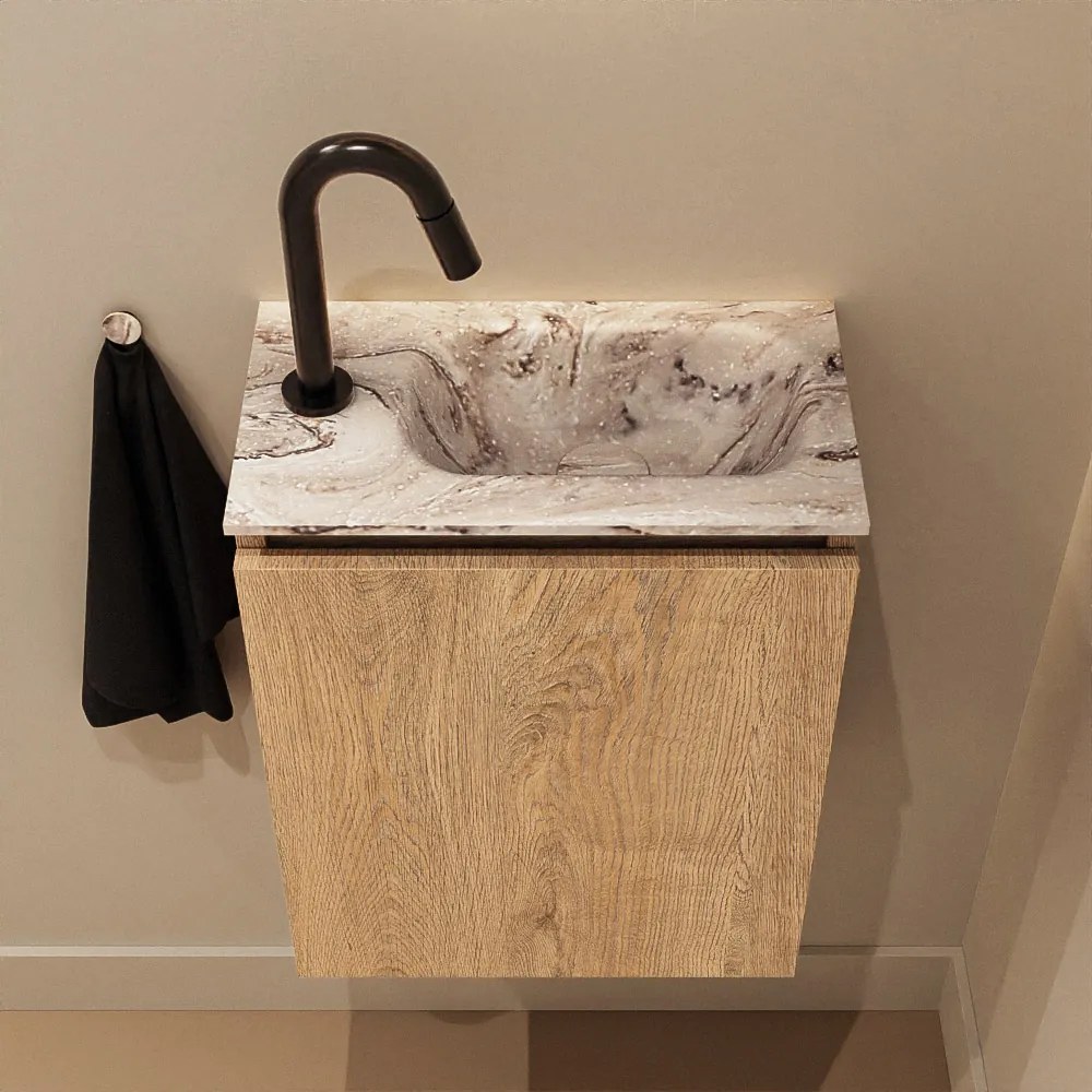 Mondiaz Ture DLux toiletmeubel 40cm washed oak met wastafel glace rechts met kraangat