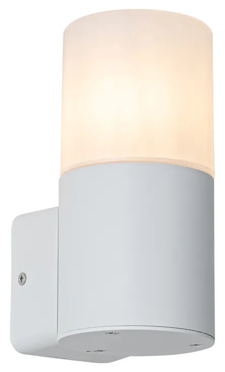 Moderne buiten wandlamp wit met opaal witte kap IP44 - Odense