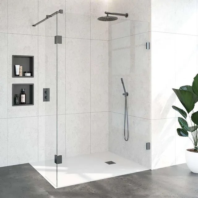 BRAUER Void inloopdouche helder glas 140x200 met 40 zijwand incl. glascoating PVD gunmetal geborsteld GS-VOI2H14040200GM