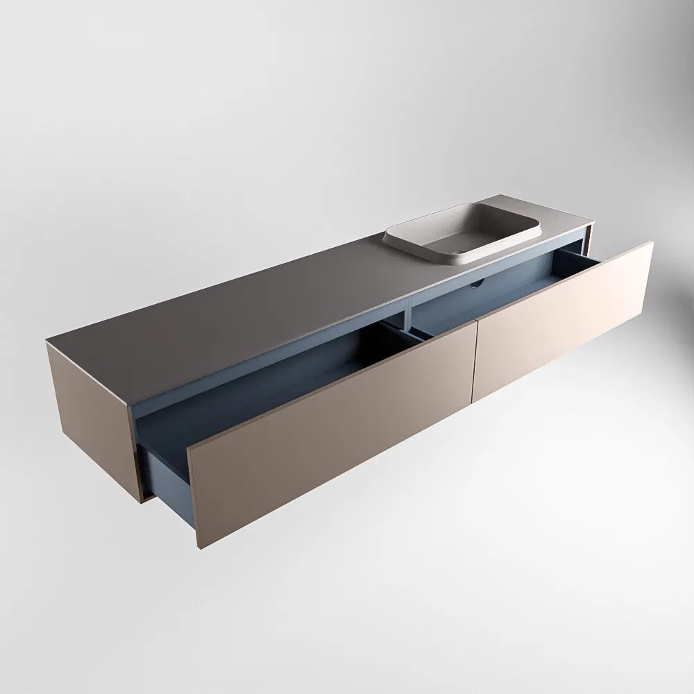Mondiaz Erin 200cm badmeubel Smoke met 2 lades en donkergrijze wastafel rechts 1 kraangat