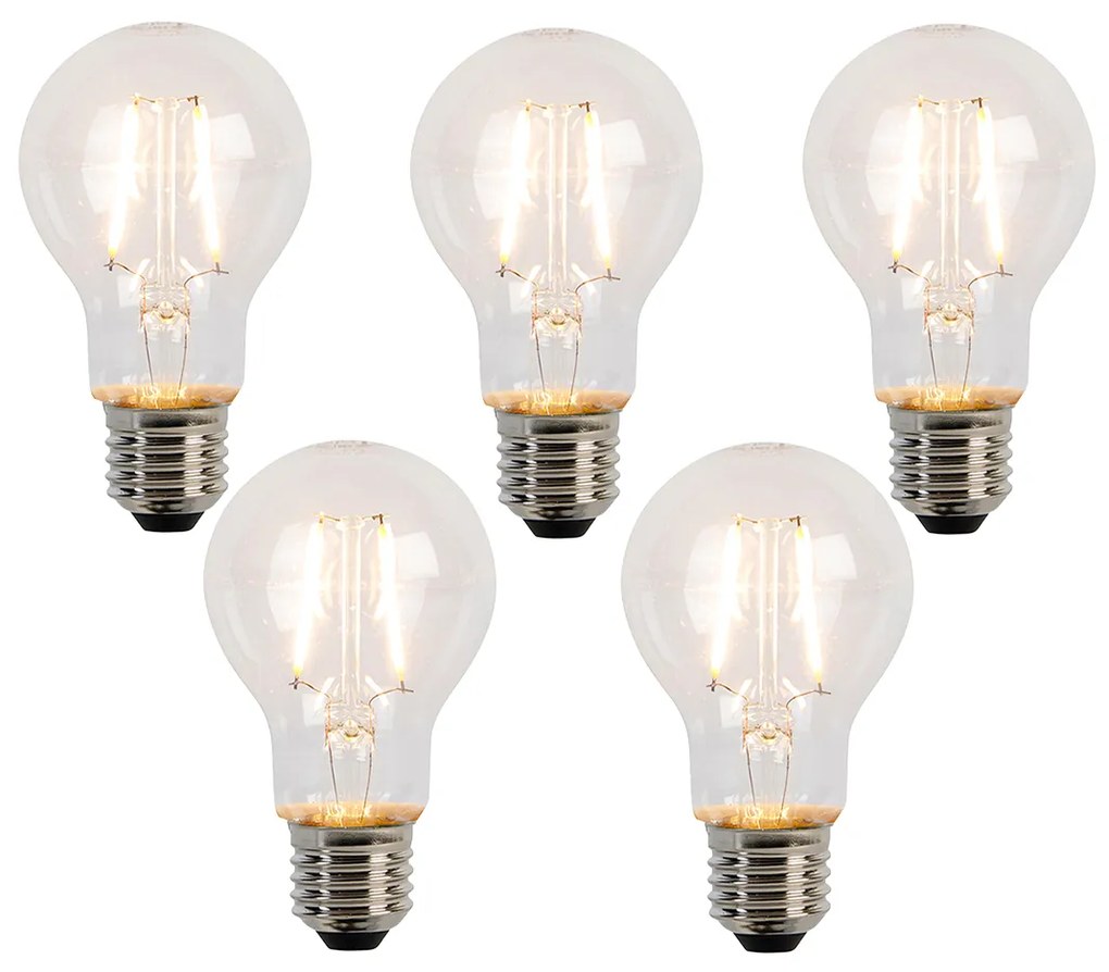 Set van 5 E27 LED lamp filament A60 2W 210 lm 2200K