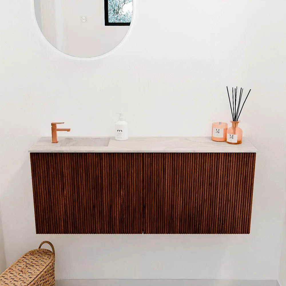 Mondiaz Joya DLux 100cm toiletmeubel ruby met wastafel faye links 1 kraangat ostra