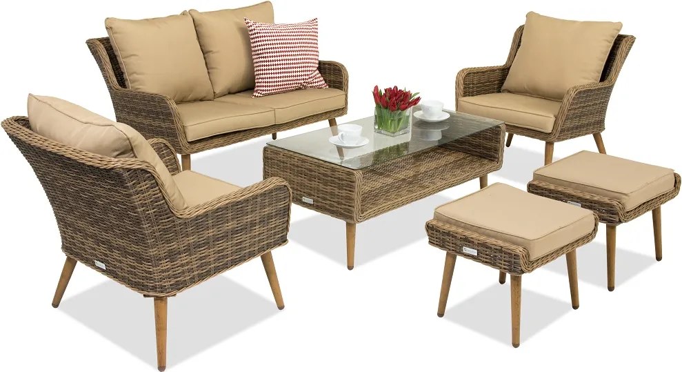 Bilbao Coffee tuinmeubelen 4 + 2 Garden Point poefs bruin