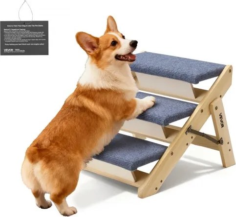 VEVOR Hondentrap 510x470x370 mm, 3-treden huisdierentrap, opvouwbare houten trap, geschikt voor kleine, middelgrote, grote en oudere huisdieren, evenals puppy's tot 68 kg, hondenladder voor bedden, banken en auto's.