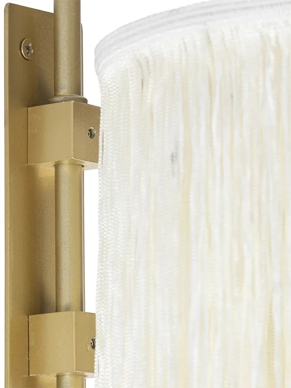 Oosterse wandlamp goud crème kap met franjes - Franxa