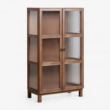 Mangohouten En Glazen Vitrinekast Ildara 160x90 Cm & Zwart - Donker Mangohout - Sklum