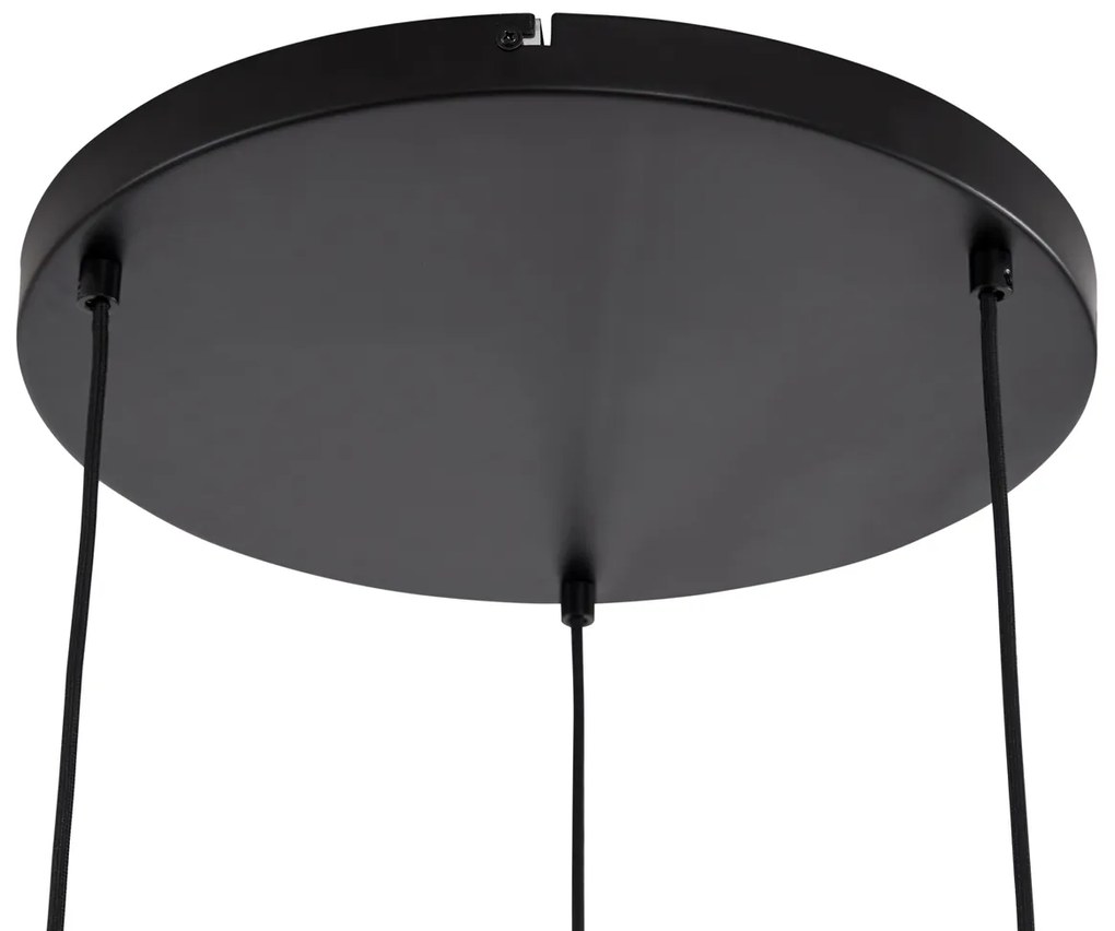 Japandi hanglamp zwart en goud met beige kap 3-lichts - Pluni