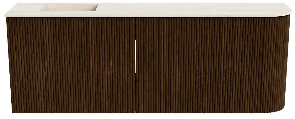 Mondiaz Joya DLux 110cm toiletmeubel ronding rechts walnut met wastafel faye links 1 kraangat meli