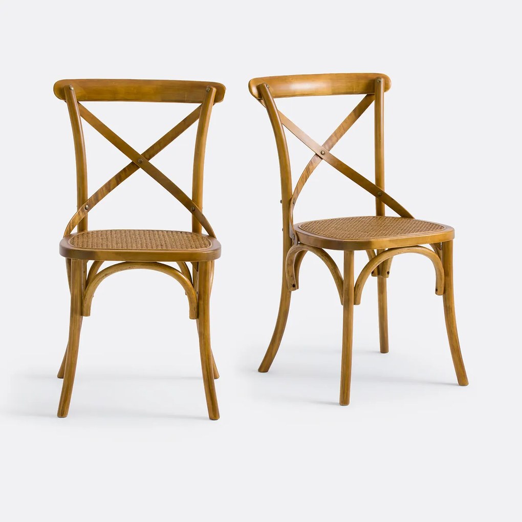 Set van 2 stoelen, hout en riet Cedak