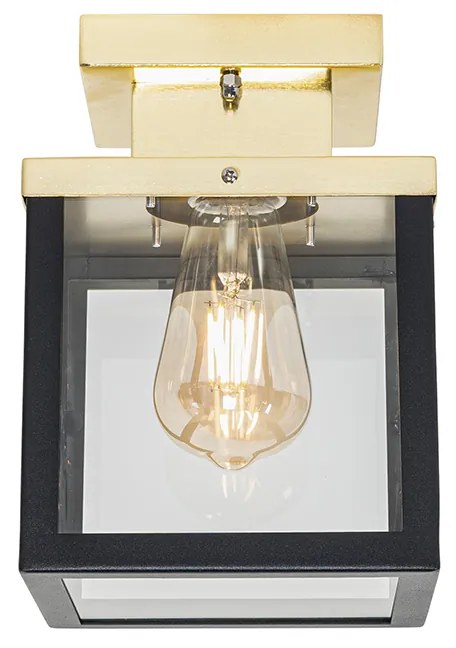 Industriële buiten plafondlamp zwart met goud - Rotterdam