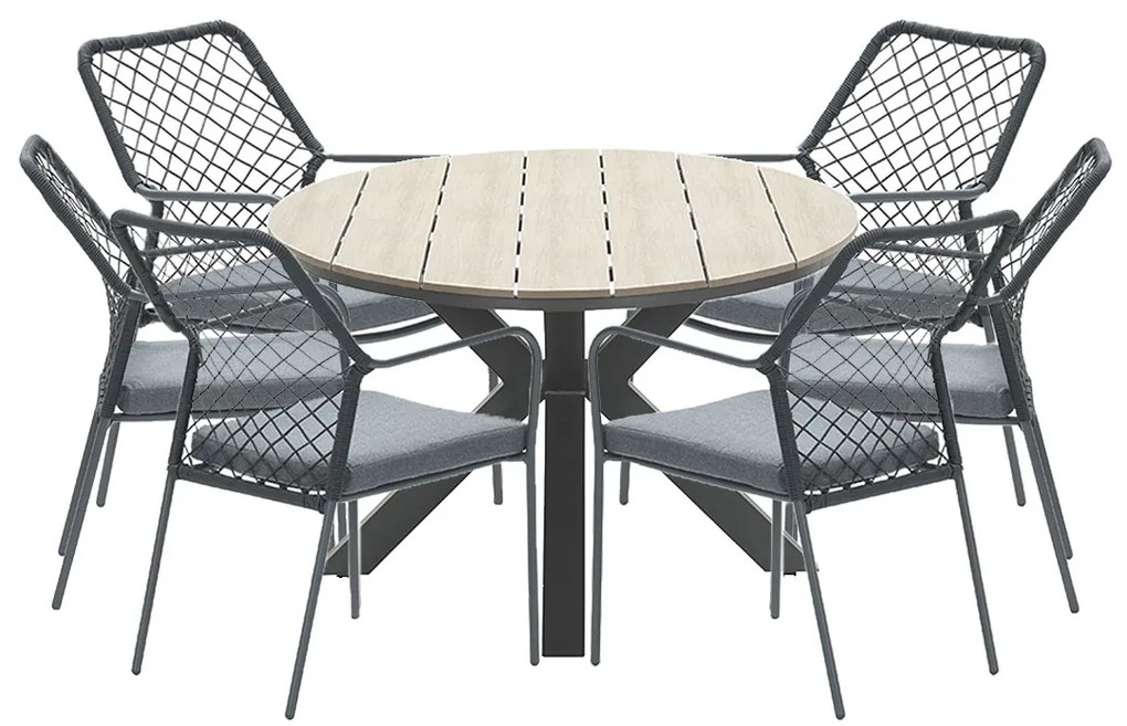 Garden Impressions Ross tuinset 7-delig zwart - Tulli tuintafel ovaal 220x115 cm light teak look