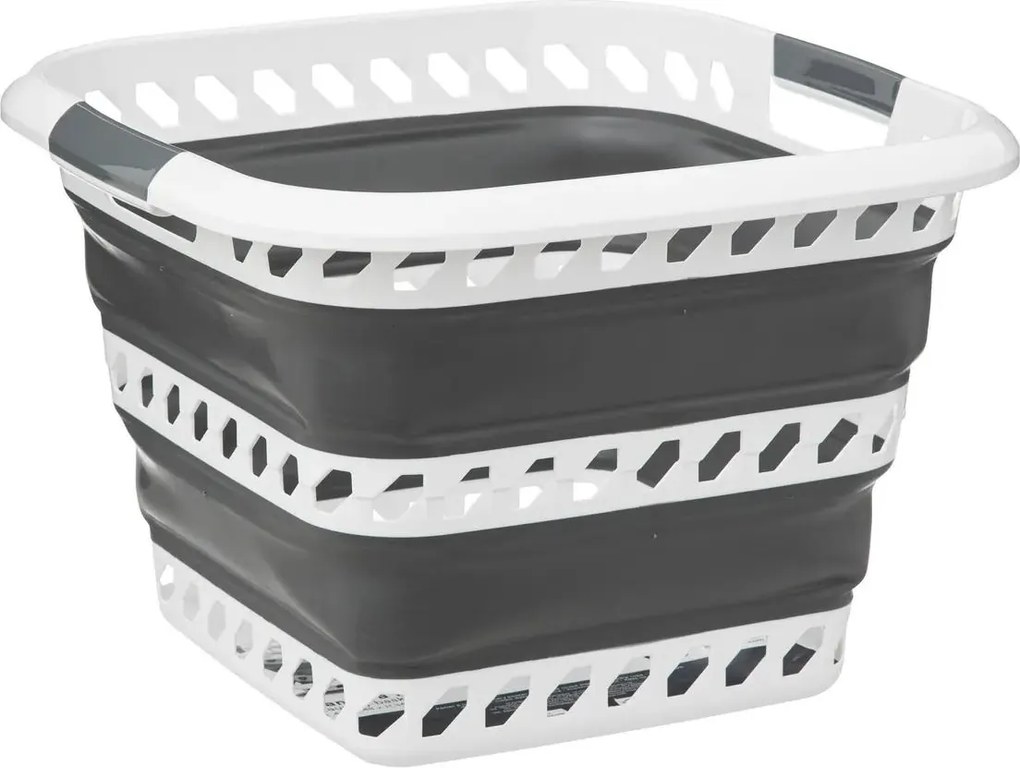 5Five Wasmand opvouwbaar - 40L - kunststof - grijs/wit - met handvatten - ruimtebesparend