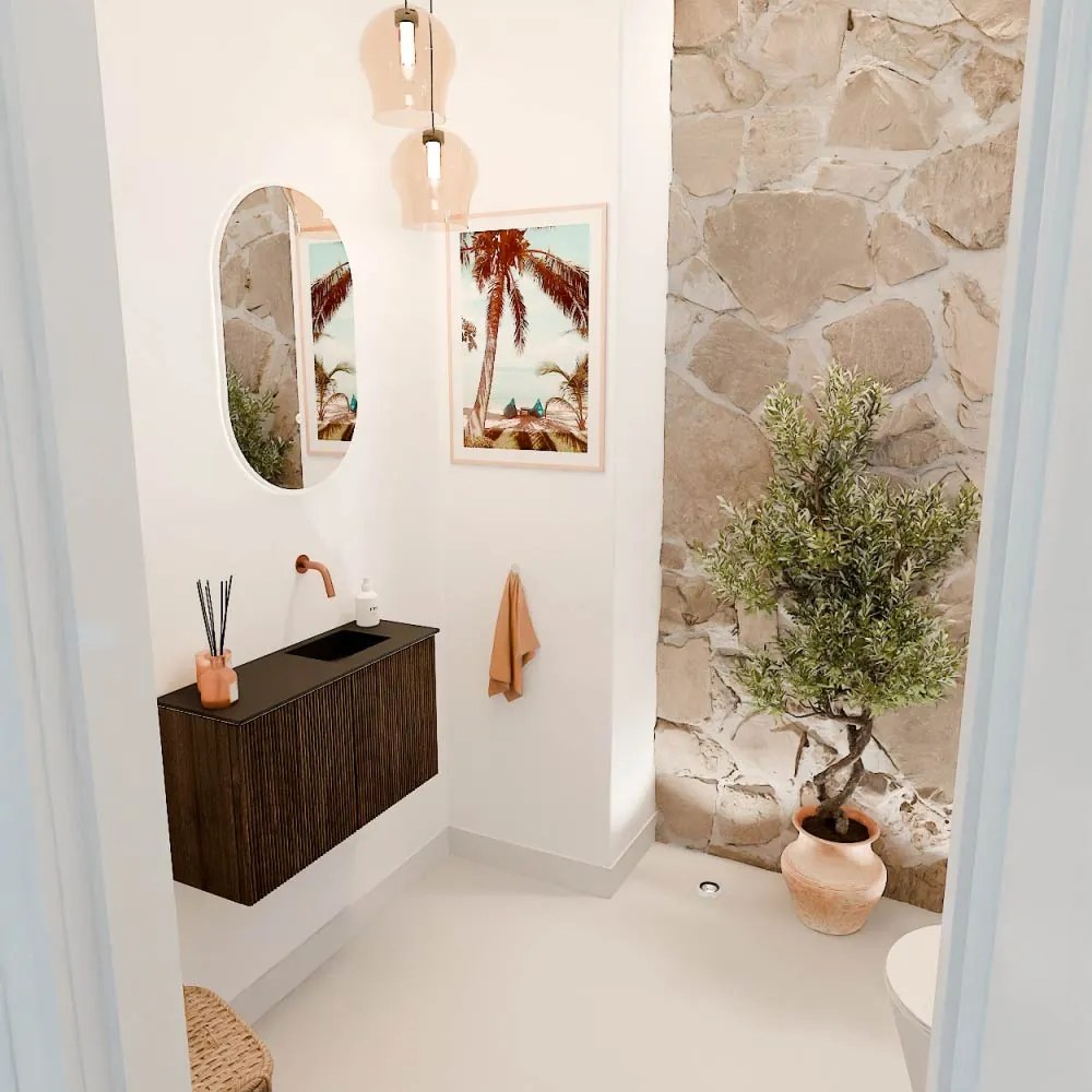 Mondiaz Joya 70cm toiletmeubel walnut met wastafel faye rechts zonder kraangat urban