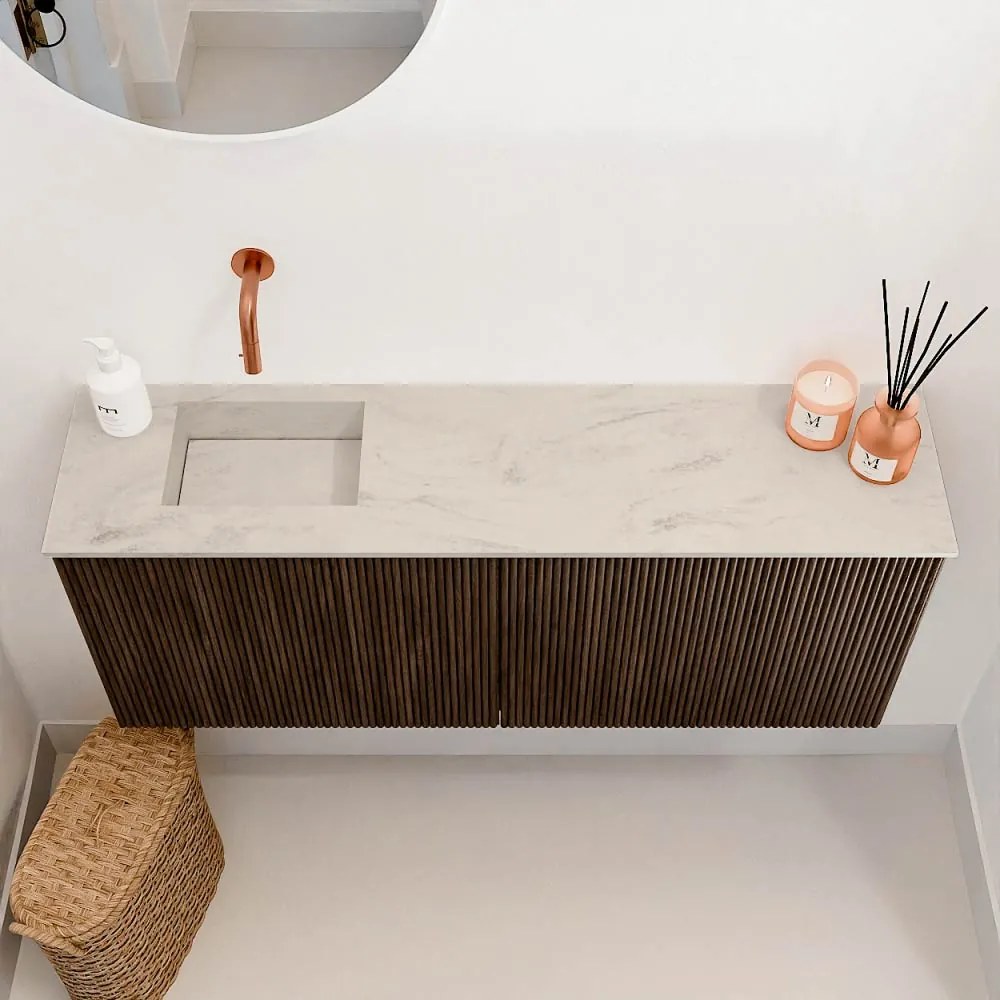 Mondiaz Joya DLux 100cm toiletmeubel walnut met wastafel faye links zonder kraangat opalo