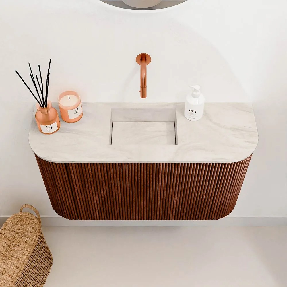 Mondiaz Joya DLux 75cm toiletmeubel ronding links/rechts ruby met wastafel faye midden zonder kraangat ostra