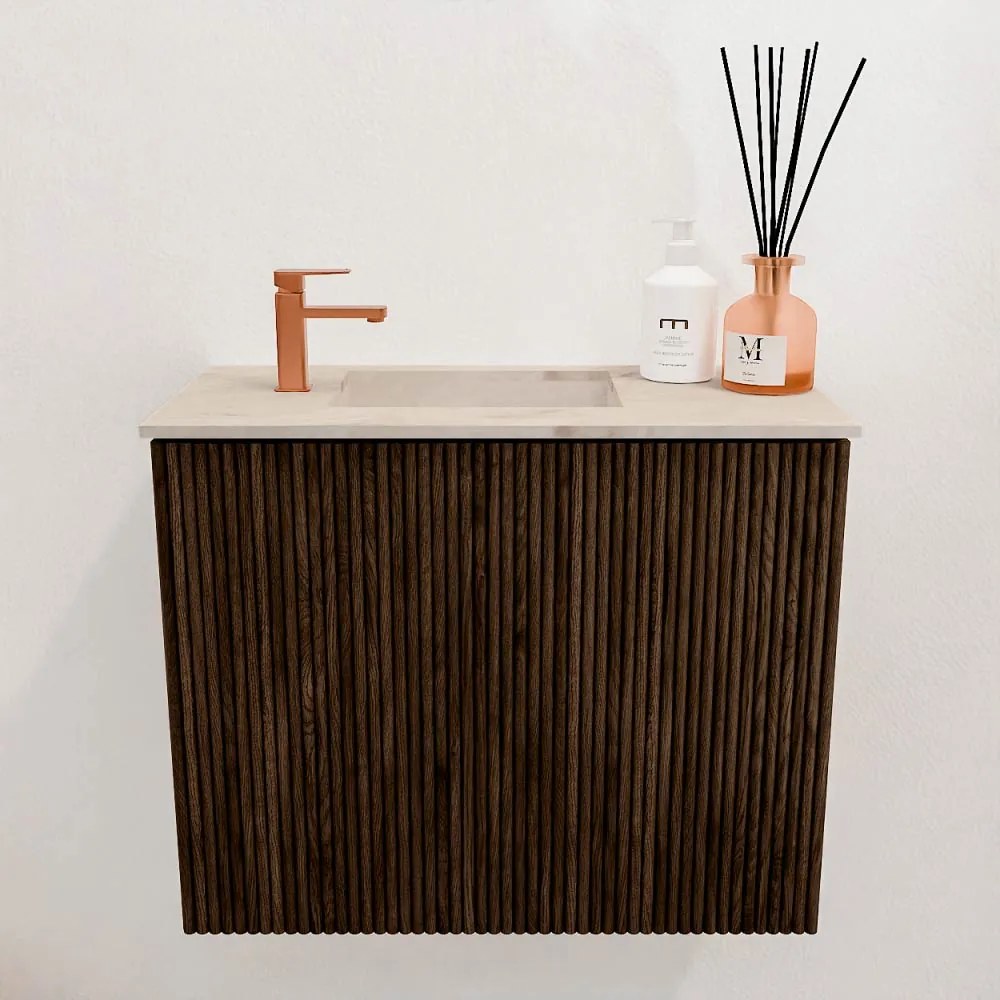 Mondiaz Joya DLux 50cm toiletmeubel walnut met wastafel faye links 1 kraangat frappe