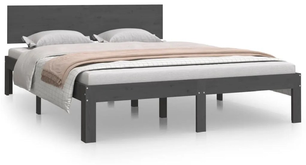 vidaXL Bedframe massief hout grijs 135x190 cm 4FT6 Double