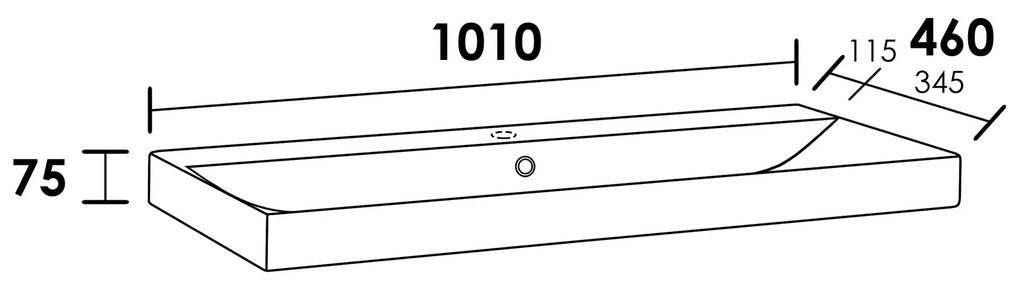 Sanituba Wave wastafel keramiek met kraangat 100cm