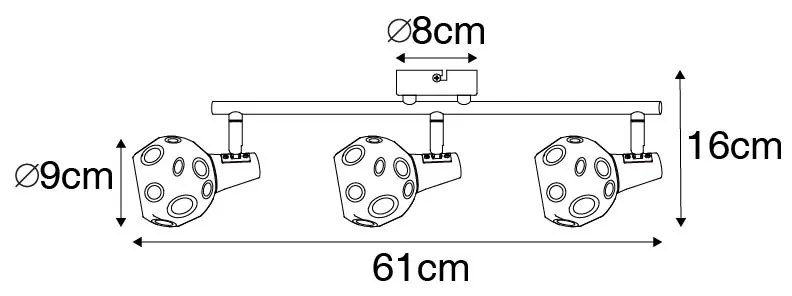Plafondlamp goud 45 cm met smoke glas 3-lichts - Vidro