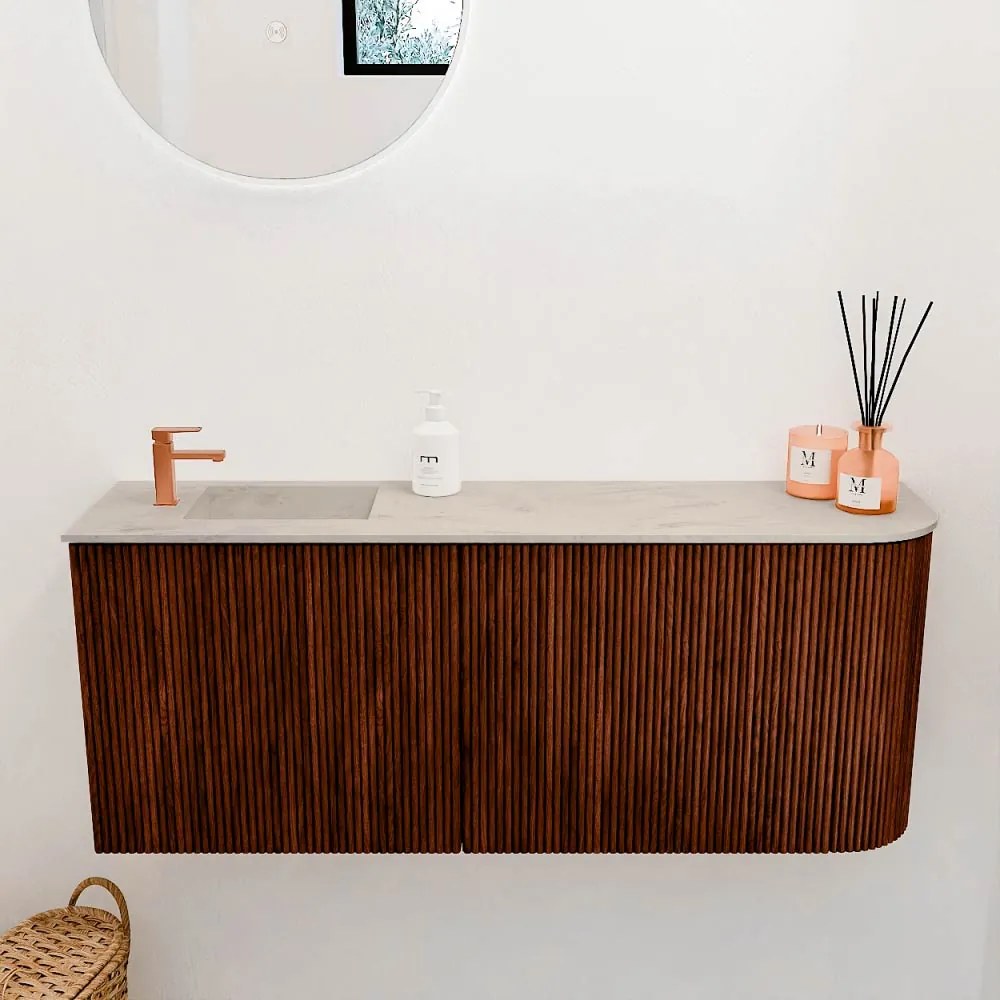 Mondiaz Joya DLux 100cm toiletmeubel ronding rechts ruby met wastafel faye links 1 kraangat opalo