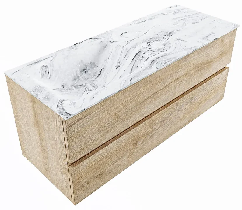 Mondiaz Vica DLux badmeubel 120cm washed oak 2 lades met wastafel glace links zonder kraangat