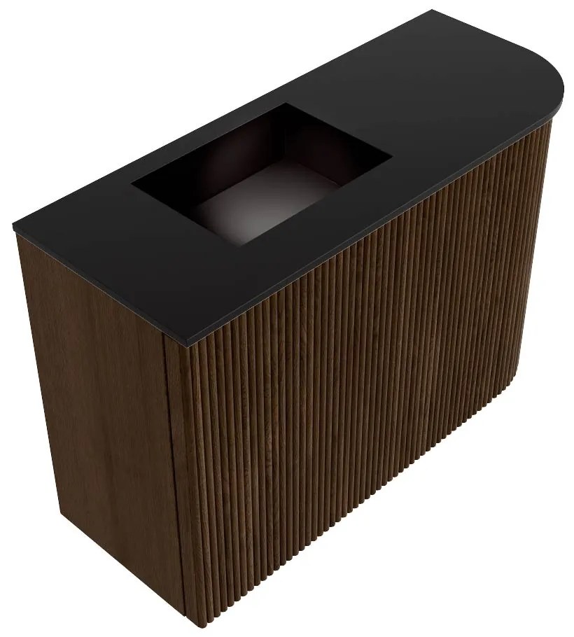 Mondiaz Joya 60cm toiletmeubel ronding rechts walnut met wastafel faye links zonder kraangat urban