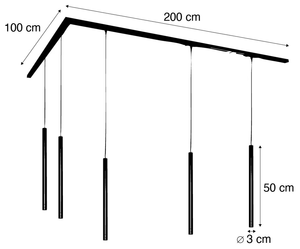 Modern railsysteem met 5 hanglampen zwart 1-fase - Iconic Frini