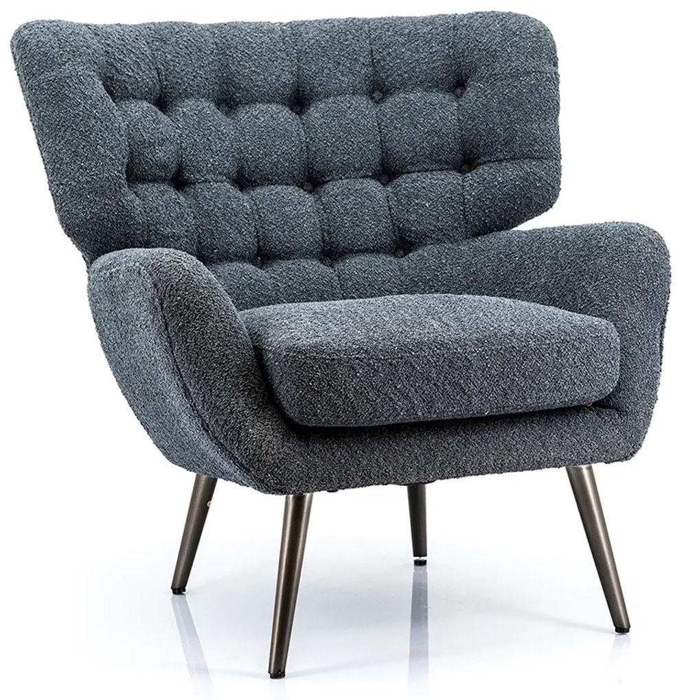 Eleonora Peter Oorfauteuil Boucle Gecapitonneerd Zwart