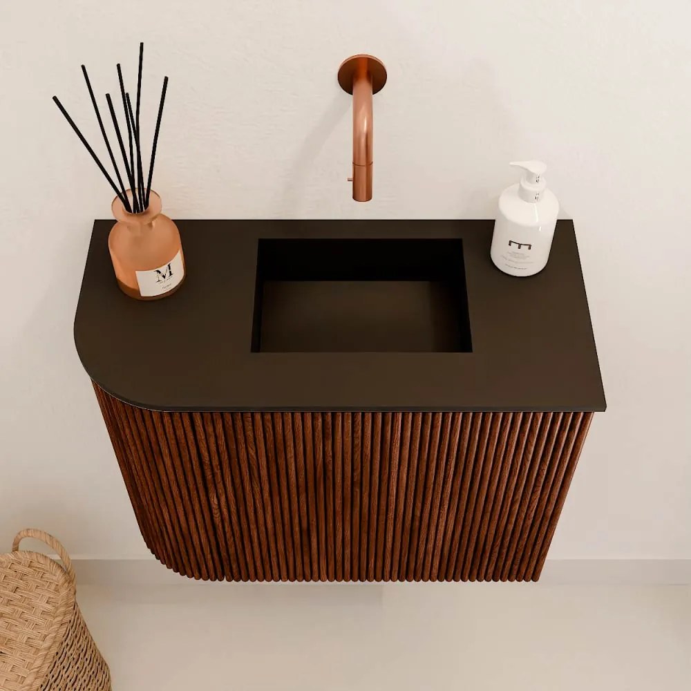 Mondiaz Joya 50cm toiletmeubel ronding links ruby met wastafel faye rechts zonder kraangat urban