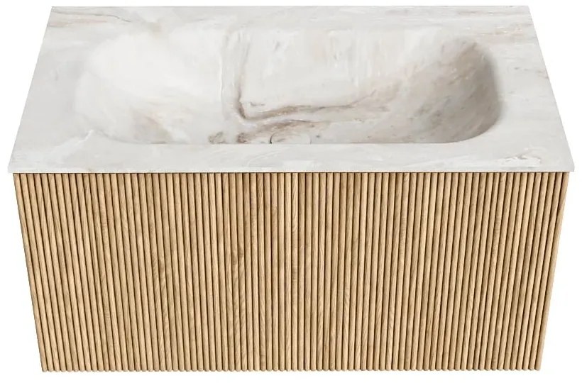 Mondiaz Kurve-dlux 80cm badmeubel oak met 1 lade en wastafel big small midden 1 kraangat frappe
