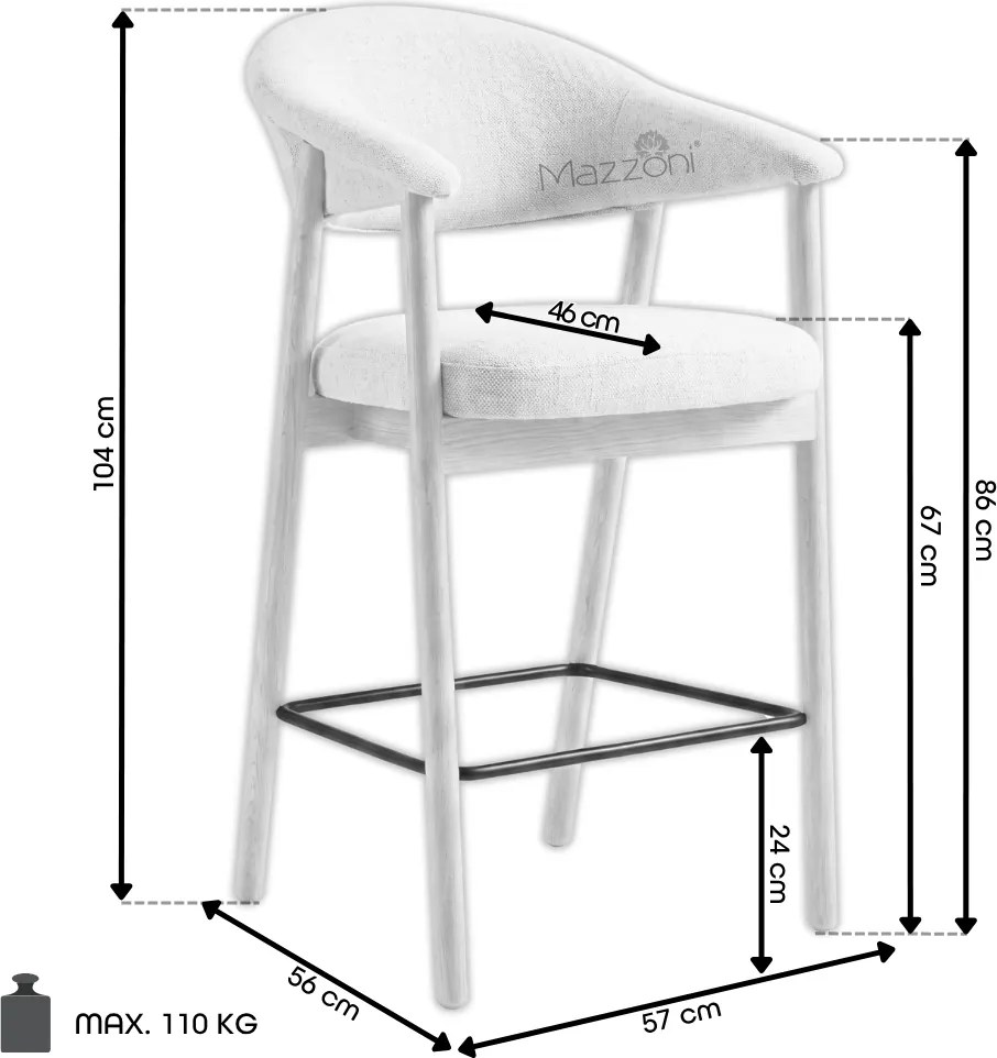 GARDA crème beige (stof Harmony 110) / gebleekt eiken geolied - GESTOFFEERDE BARKRUK VOOR KEUKEN/BAR