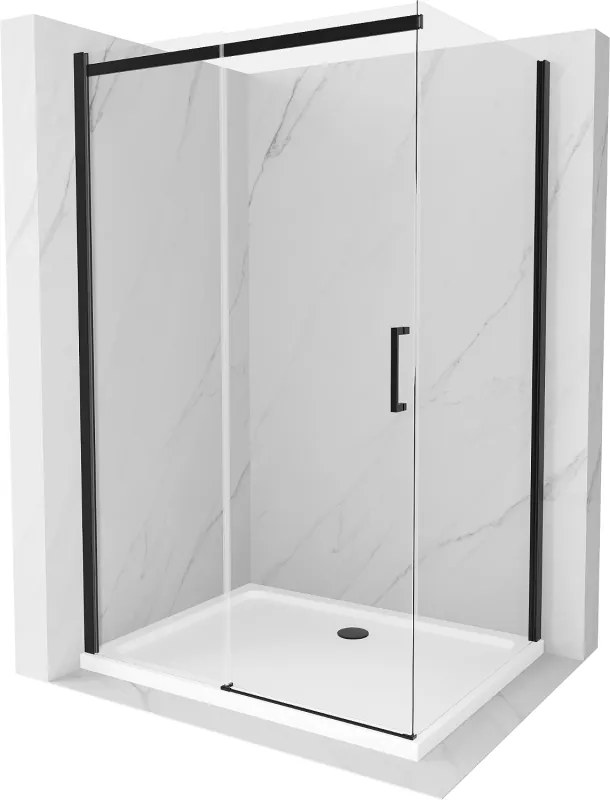 Mexen Omega schuifbare douchecabine 140 x 90 cm, transparant, zwart + Flat douchebak, wit - 825-140-090-70-00-4010B
