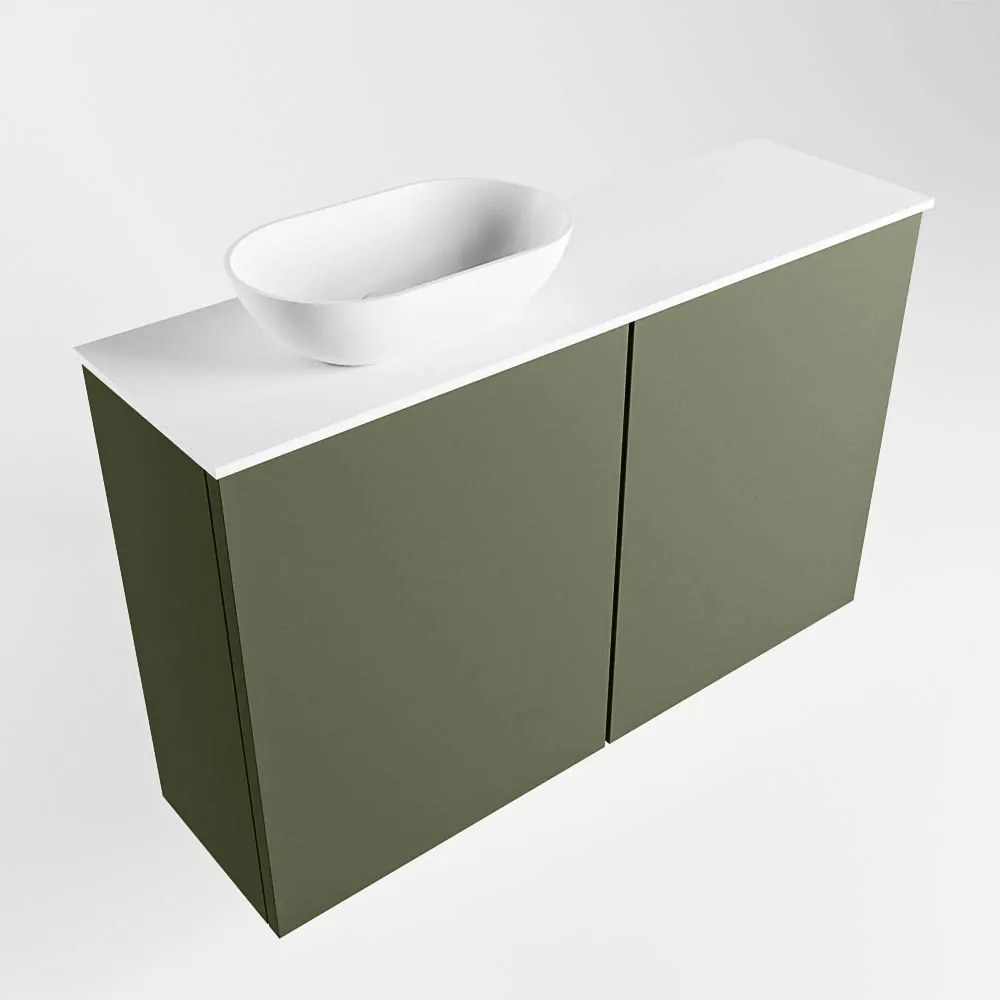 Mondiaz Fowy toiletmeubel 80cm army met witte waskom links zonder kraangat