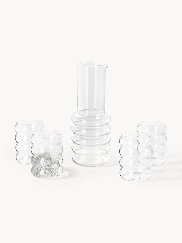 Handgeblazen karaf Bubbly met waterglazen, 5-delig