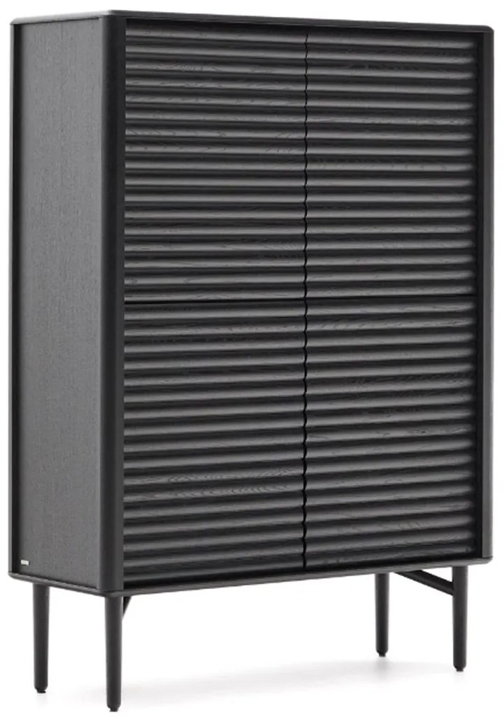 Kave Home Lenon Black Kast Zwart Eiken Met Ribbels - 105x40x144cm.