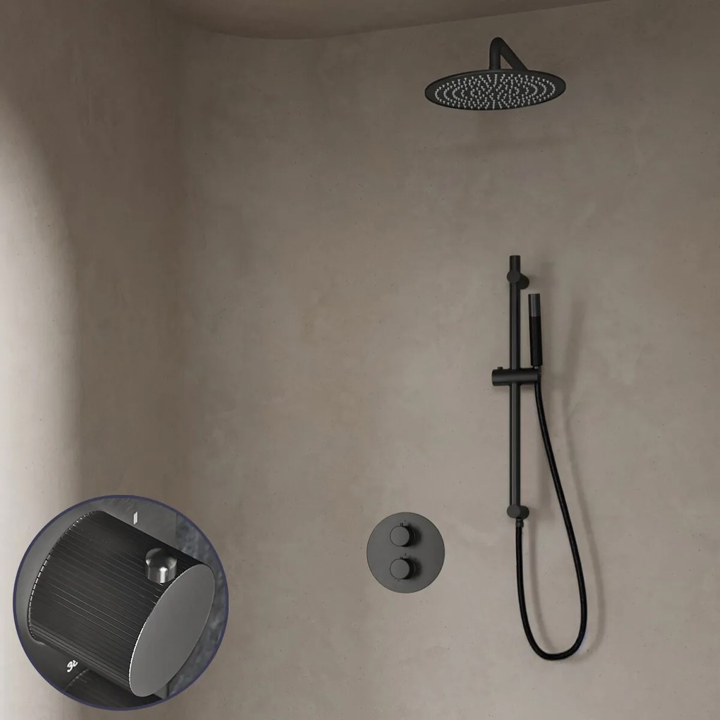 Saniclear Iron Stripes Pro inbouw regendouche rond met 20cm hoofddouche, muurarm en glijstang verouderd ijzer - gunmetal