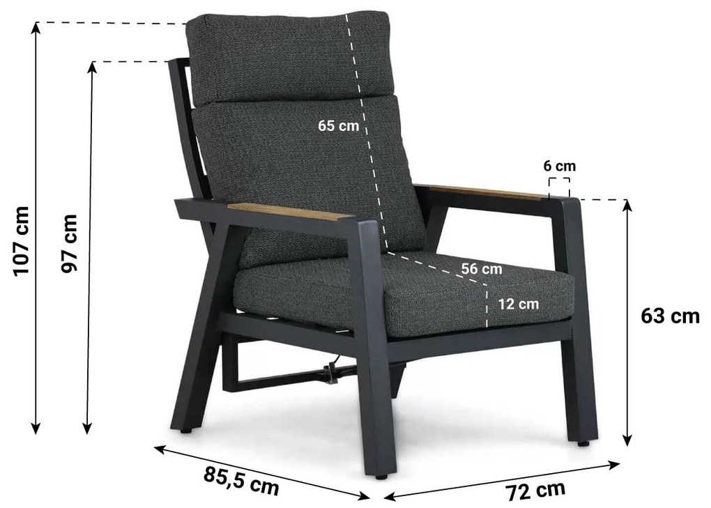 Stoel en Bank Loungeset 5 personen Aluminium/teak Grijs  Lifestyle Garden Furniture Marseille