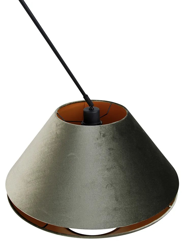 Hanglamp zwart met dubbele velours lampenkap groen met gouden binnenkant - Blitz