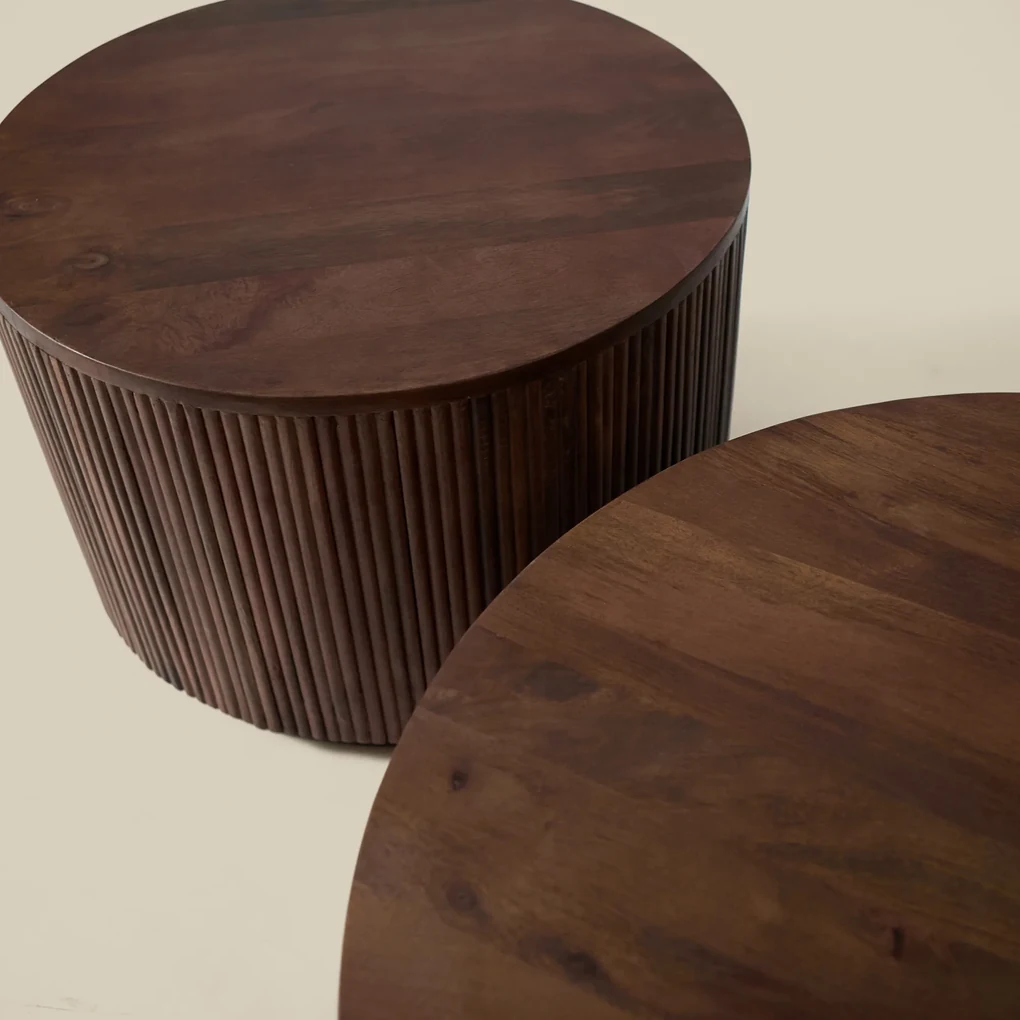 Ronde Salontafel Set Ribbel Hout