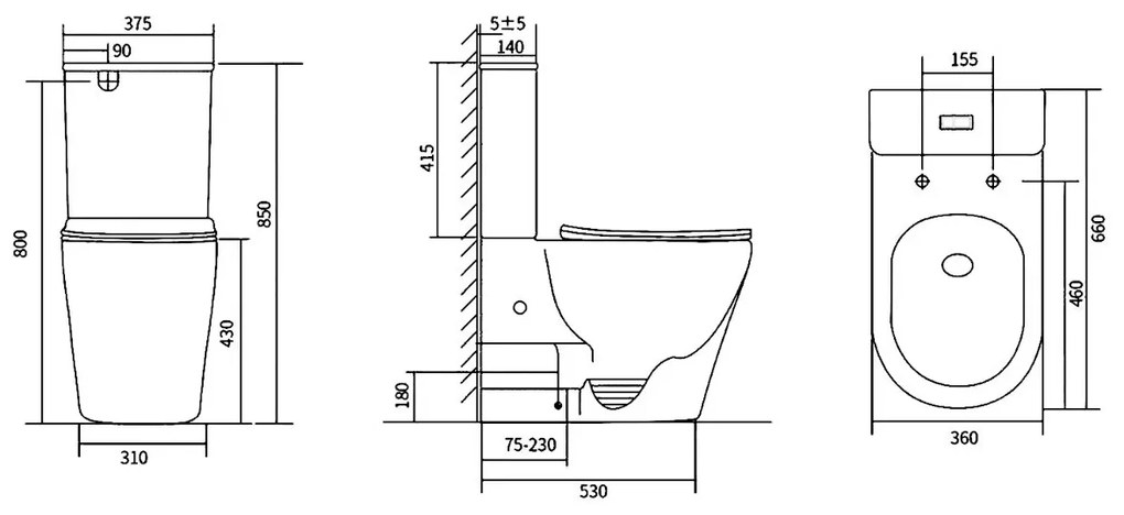Sapho Avis staand toilet randloos met vortex spoeling en softclose zitting wit glans