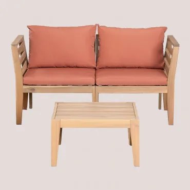 Tuinset Met 2-delige Modulaire Bank Met Armleuningen En Salontafel Van Acaciahout Filips Terracota - Sklum