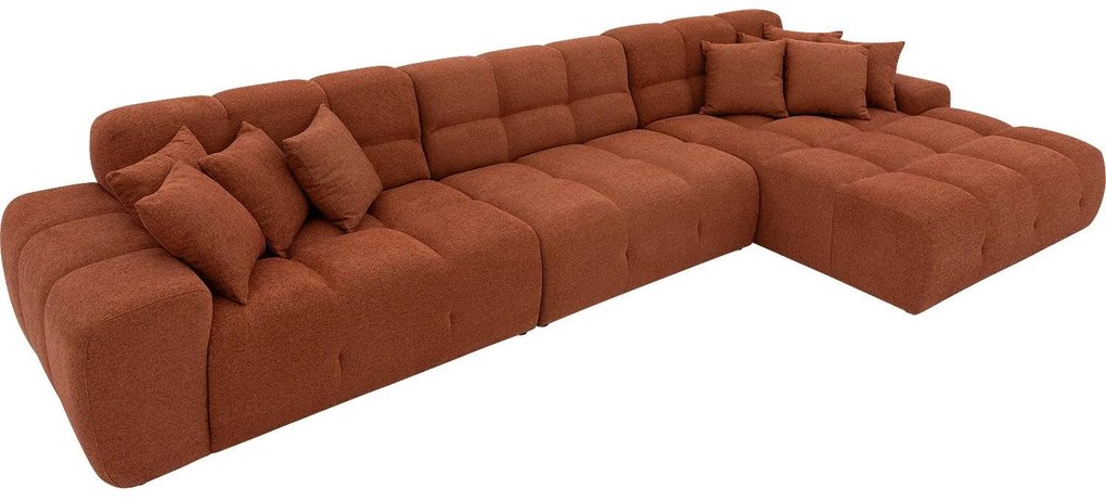 Goossens Excellent Bank Kubus bruin, stof, 1,5-zits, modern design met chaise longue rechts