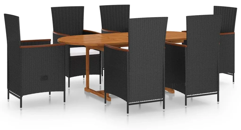 vidaXL 7-delige Tuinset poly rattan zwart