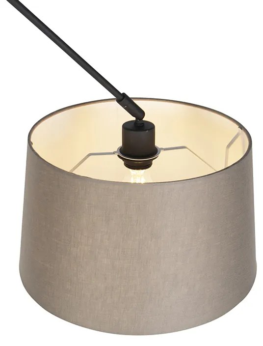 Hanglamp zwart met linnen kap taupe 35 cm - Blitz