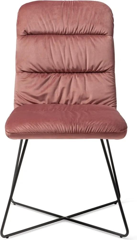 Jesper Home | Eetkamerstoel Aira Cross hoogte 90 cm x breedte 47 cm x diepte 64 cm x zithoogte poederroze eetkamerstoelen fluweel, metaal meubels stoelen & fauteuils