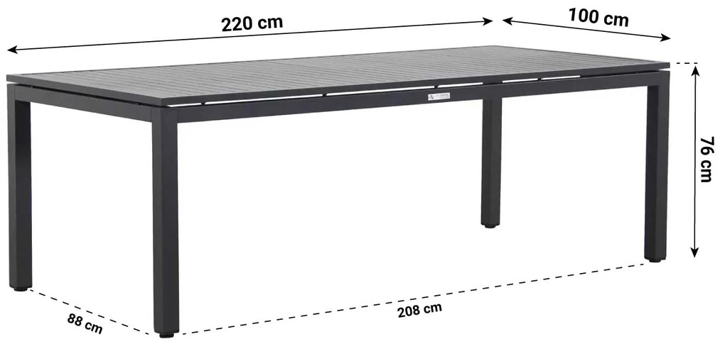 Dining Tuintafel rechthoekig 220 x 100 cm Aluminium Grijs Concept