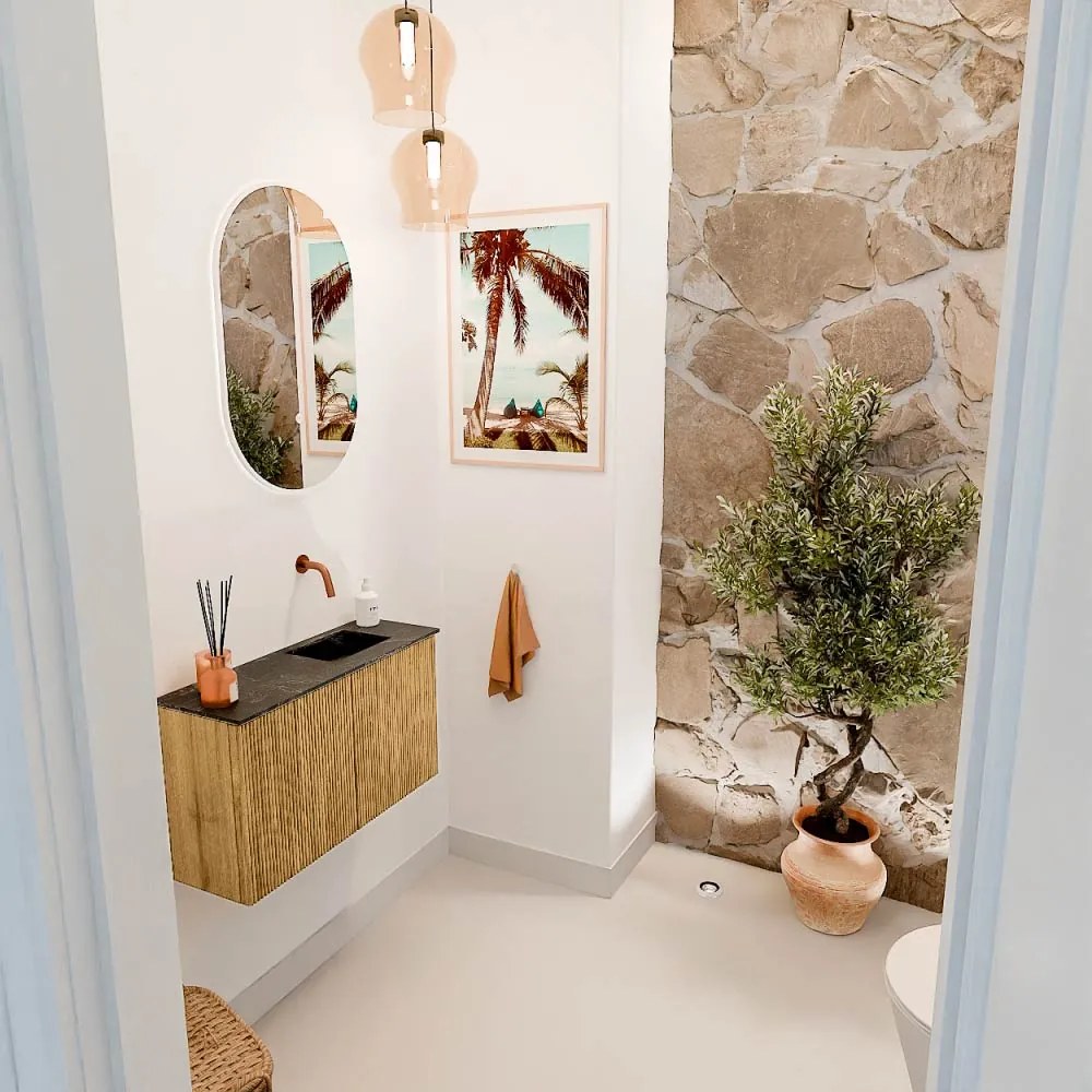 Mondiaz Joya DLux 70cm toiletmeubel oak met wastafel faye rechts zonder kraangat lava
