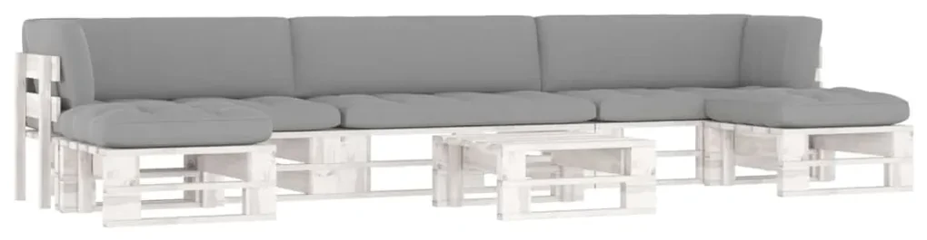 vidaXL 6-delige Loungeset pallet met kussens wit geïmpregneerd hout