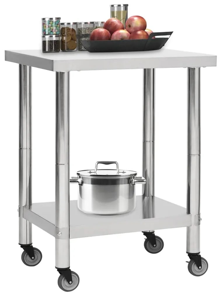 vidaXL Keukenwerktafel met wielen 80x30x85 cm roestvrij staal