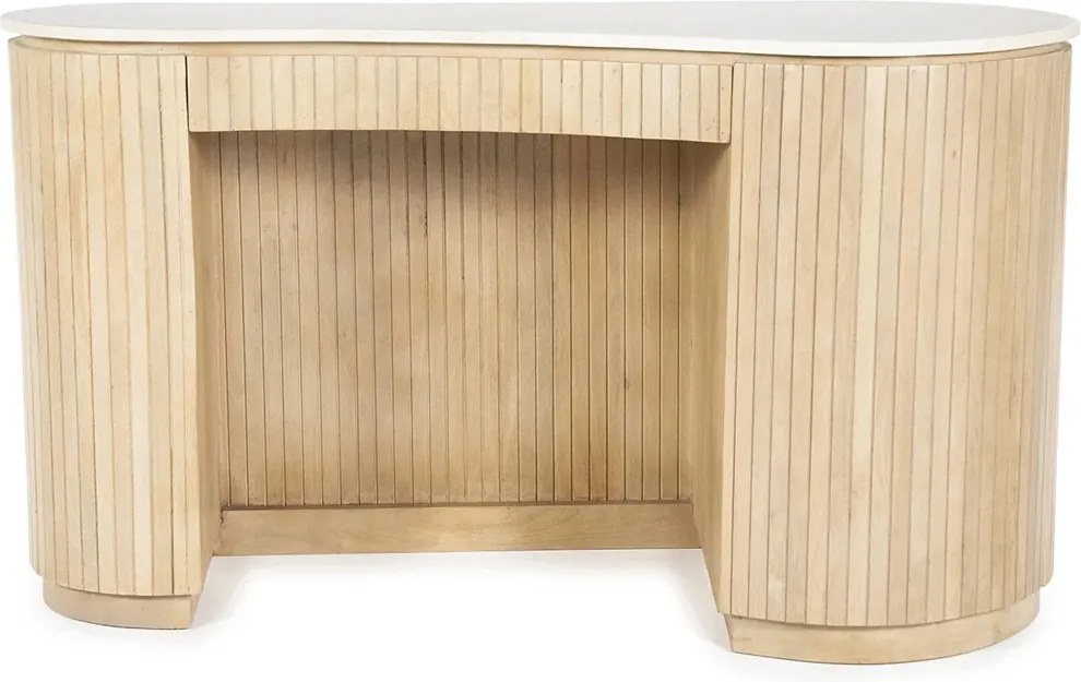 Organisch Bureau Marmer Met Ribbel Hout - 129 X 60cm.